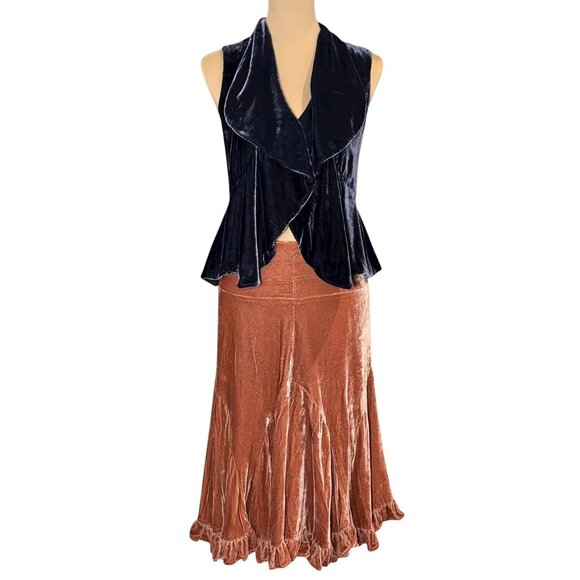 Theory Velvet Draped Vest Sz S Blue Peplum Boho Whimsigoth Witchy Artsy - Picture 15 of 15